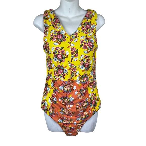 NWT Matilda Jane Secret Admirer Yellow Floral One Piece Swimsuit Size L‎ - Picture 1 of 8